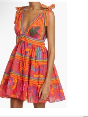 FARM Rio Good vibes Tropical Print Tie-Shoulder Mini Dress